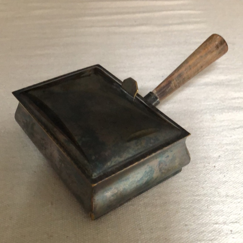 Vintage Buttler Crumb Catcher Ash Tray Italy Silver Plated Wood Handle